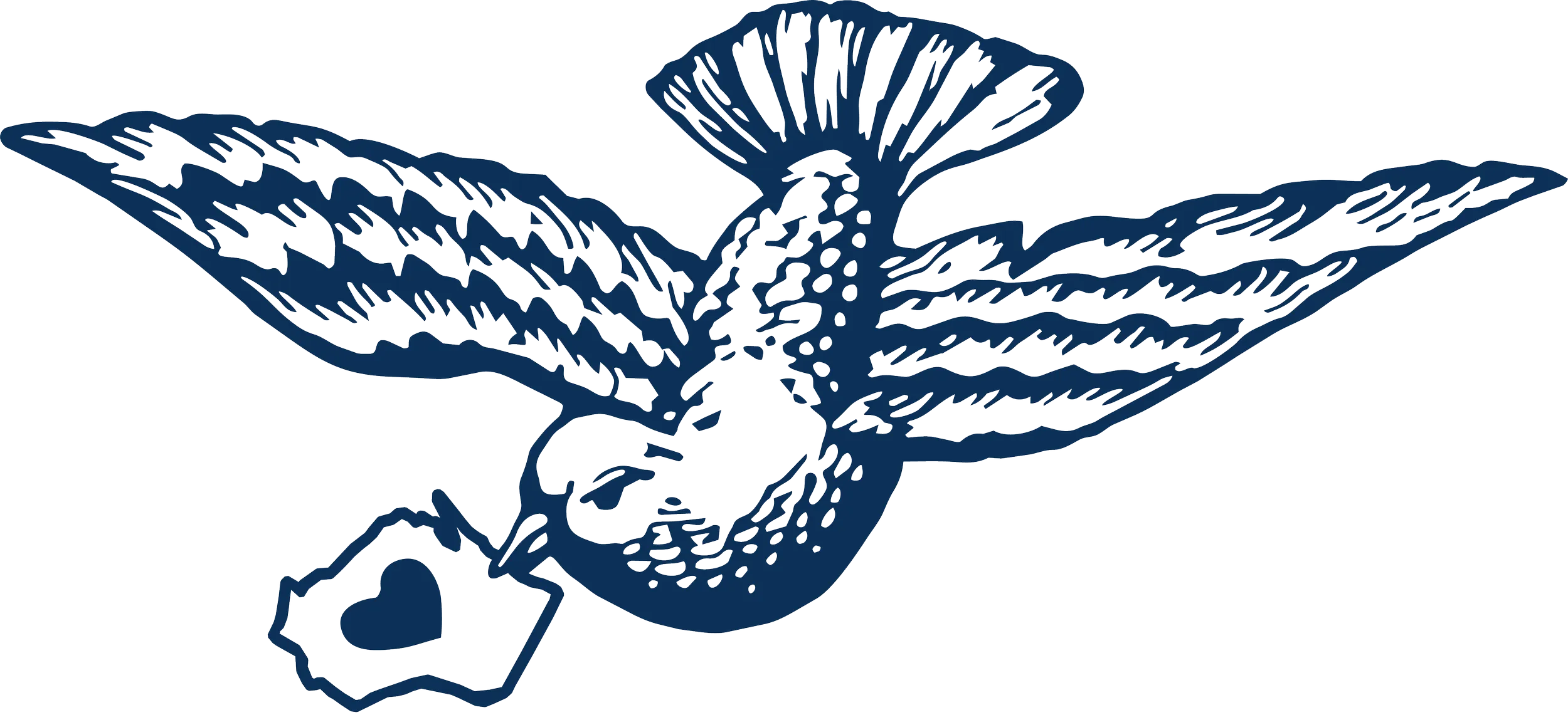Illustration of a bird holding a small Wisconsin-shape enclosing a heart in its beak.